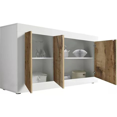 Dmora - Kommode Faustin, Wohnzimmerbuffet, Wohnzimmer-Sideboard, Moderne Küchen-Speisekammer, Made in Italy, 160x43 h86 cm, Weiß und Akazie