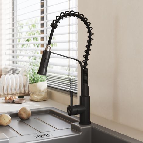 Black Modern Single Lever Kitchen Pull Down Faucet (1/5)