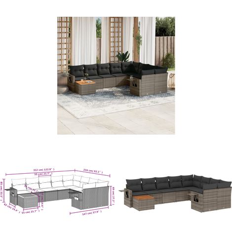 10-tlg. Garten-Sofagarnitur mit Kissen Grau Poly Rattan - Gartenmöbel Set - PE-Rattan Möbel - Outdoor Lounge - Esszimmergarnitur - Balkonmöbel - Home & Living (1/3)