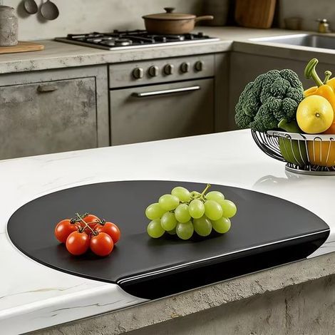 Planche à découper en plastique - Antidérapante et antibactérienne - Compatible lave-vaisselle - Pour plans de travail, lave-vaisselle et accessoires de cuisine - 30 × 25,5 cm - Noire (1/5)