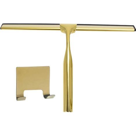 Stainless Steel Shower Squeegee with Non-Slip Handle for Bathroom, Door, Car Mirror with Hook for Cleaning Car Windows - Gold (1/3)