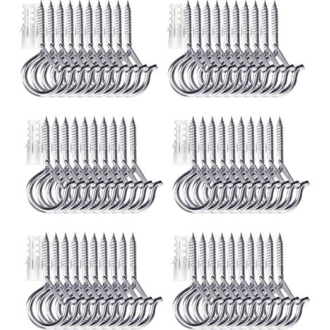 Schraubhaken zum Aufhängen von Pflanzen und Lichterketten im Außenbereich, für Terrassen, Holzwände und -decken, 60er-Packung, silber