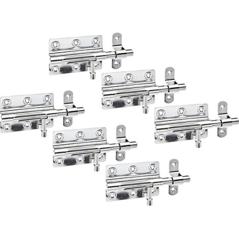 Verrou de box avec poignée ronde et boucle serrée acier inoxydable platine 80 x 59 mm boulon Ø 11 mm longueur totale 122 mm kit de 6 (1/2)