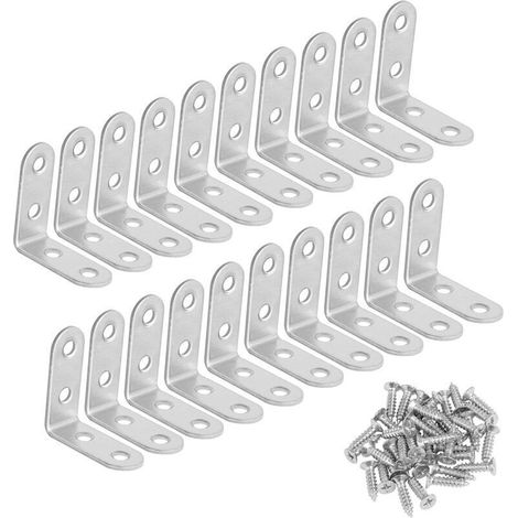 Angle Droit Support Inox 90 Degrés Support De Coin support d'angle en forme de L 20 PCS Fixation Équerre Livré Avec 80 Vis Argent (1/5)