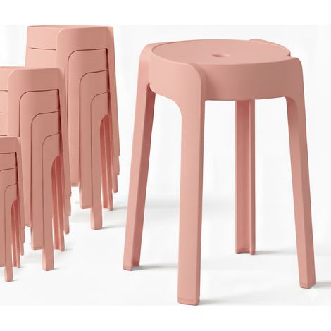 12 Tabourets Gigognes empilables BM HOME TAB-ROSE en plastique, légers pour la maison salle de classe, cuisine, jardin
