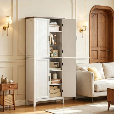 Buffet de cuisine 76/40/178,5 cm blanc, 4 portes et étagères réglables (1/5)
