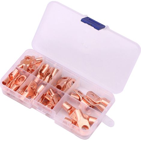 Coffret 125 pièces cosses fil assorties : 65 cosses rondes cuivre à sertir et 60 gaines thermorétractables pour auto bateau marine (1/4)