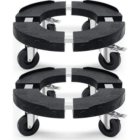 Plateau Ronde avec roulettes Adjustable de 38CM à 48CM, Support pour Plantes avec Tubes en Acier Inoxydable, Capacité de 220KG, Porte Plante à roulettes pour Ombrelles et Arbres, 2 Pièces (1/5)