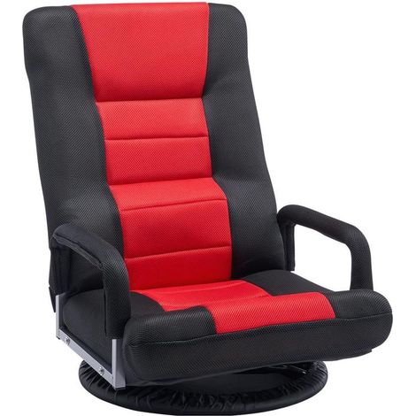 Chaise de sol rouge et noir pour TV et détente, rotation 360°, dossier réglable 6 positions avec accoudoirs (1/5)