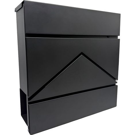 Relaxdays Briefkasten mit Zeitungsfach, HBT: 37 x 37 x 11 cm, DIN C4, wetterfest, 4 Schlüssel, Postkasten, schwarz