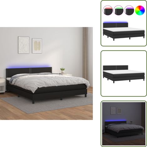 Sommier à lattes de lit avec matelas et LED Noir 180x200cm - Lit Plateforme - Lit Design - Lit Moderne - Lit Capitonné - Lit Avec Rangement (1/5)