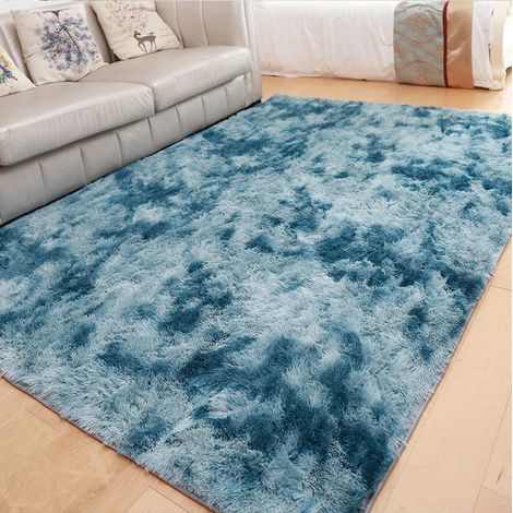 Tapis Salon 120x160cm Paon Bleu Long Poil Moderne Hypoallergénique Lavable Machine Décoration Contemporaine (1/4)