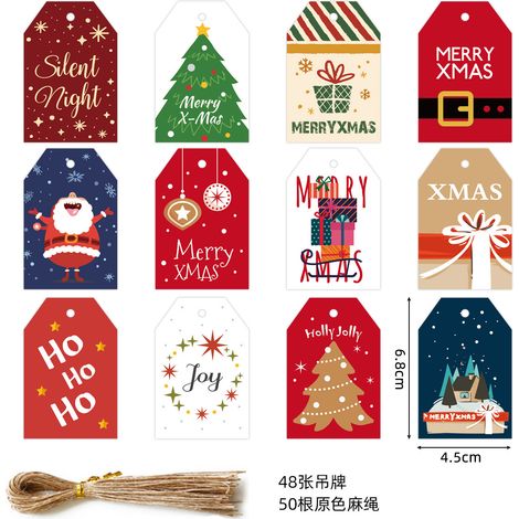 Étiquettes cadeaux Noël papier kraft forme sapin lot de 48 + 50 cordons en chanvre naturel (1/2)