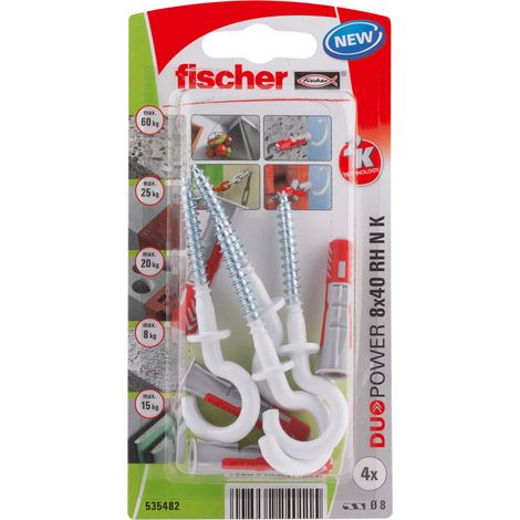Fischer 535482 tornillo de anclaje y taco 4 pieza(s) Juego de enchufes de pared y ganchos de tornillo 40 mm