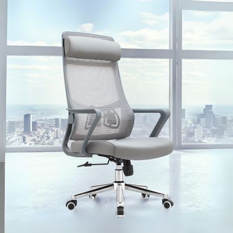 Poltrona ufficio Pasco con schienale in rete alto e reclinabile colore grigio