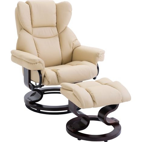 Fauteuil inclinable pivotant avec repose-pieds, similicuir crème, structure métal, charge max 160 kg, 80x79x100 cm (1/5)