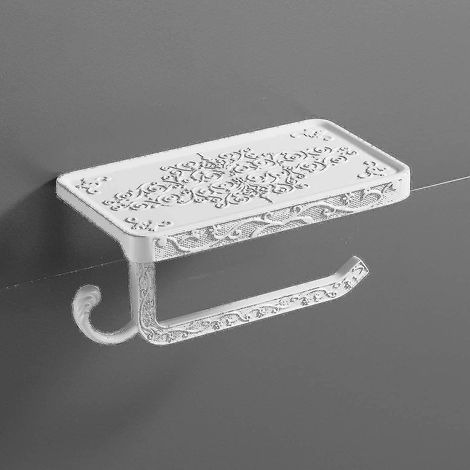 Wandmontierter Toilettenpapierhalter mit Handyablage, rostfreier Aluminium-Toilettenpapierspender (Antikmessing), weiß (1/4)