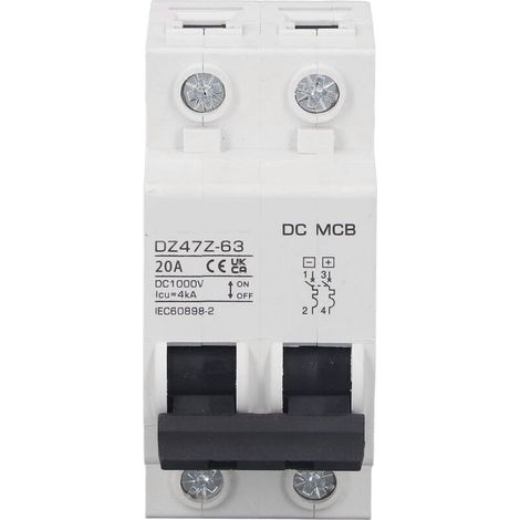 Disjoncteur cc Protection contre les surcharges système magnétique disjoncteur PV 2P 1000V 20A (1/5)