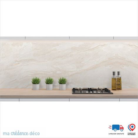 Crédence : Marbre clair de Breccia 2 - Couleur Beige sable - Alu composite - 120 - 60 (1/3)