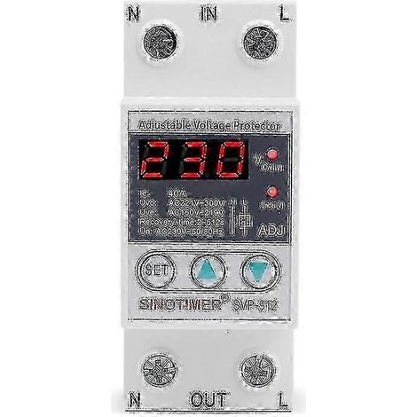 Sinotimer Led Display Svp-912 40a Din Rail 230v Adjustable Overvoltage Undervoltage Protective Devi (1/4)