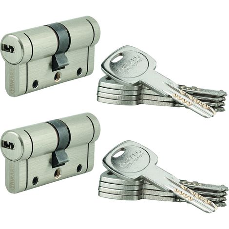 Set di 2 cilindri europei TRAFIC 12 30 x 30 mm, nichelati, a chiave uguale, 10 chiavi – THIRARD (1/2)