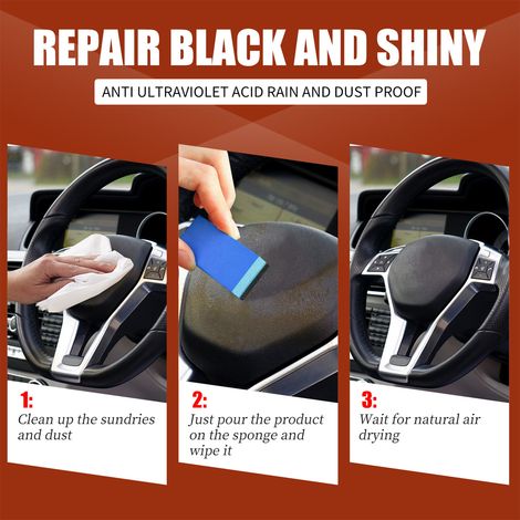 Produit d'entretien pour pièces plastiques automobiles (10 ml), revêtement cristallin longue durée, avec éponge pour l'intérieur du véhicule (lot de 3). (1/5)