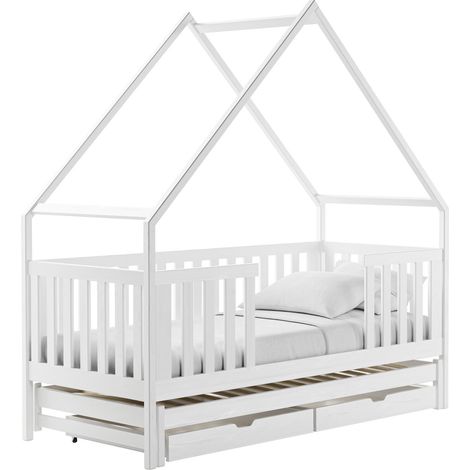 Cama Vista 115, Blanco, Individual con una cama supletoria-nido, Individuales, 90x190, 90x200, Madera, Somieres, 96x208x212cm