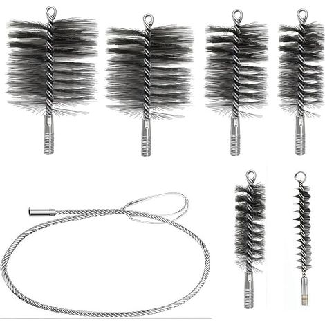 5 Pièces Kit de Hérisson Ramonage, Goupillon Métallique, Kit Ramonage Poêle à Granulé, Le Nettoyage des Gaines Souples, Le Nettoyage des Tuyaux de Poêle et L'élimination de la Rouille (1/4)