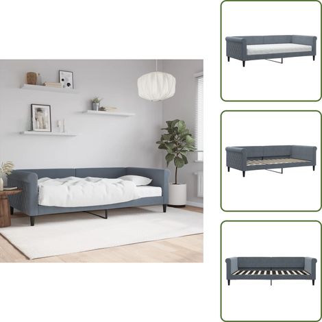 The Living Store Sofá cama con colchón terciopelo gris oscuro 100x200 cm - Colchón