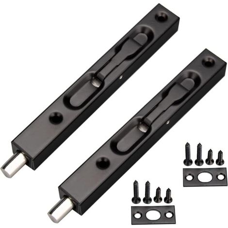 Verrous encastrés - 15 cm, adaptés aux portes-fenêtres, portes composites, portes en bois, etc. - Lot de 2, noirs (1/5)