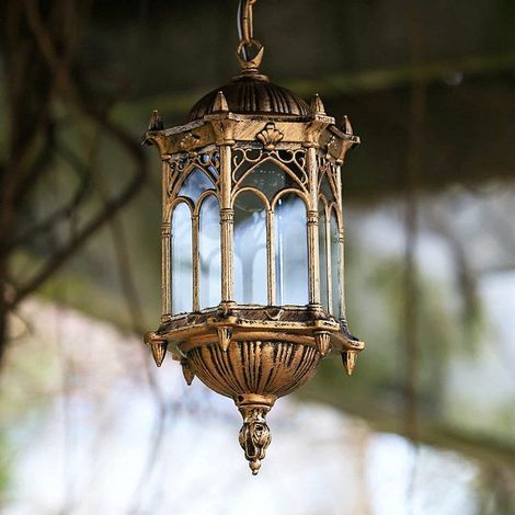 Lampe suspendue d'extérieur avec pendentif chaîne Lanterne de plafond Balcon Patio Jardin Lampe suspendue étanche Plafonnier Lustre Décorations de Noël Cadeau