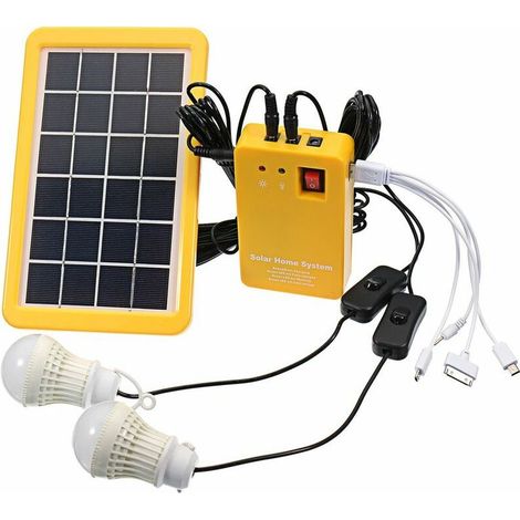 Solar System Generator Panel 3W USB Telefon Ladegerät +2 Glühbirnen (1/4)