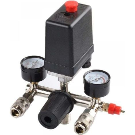 Régulateur de pression pour compresseur – Pressostat 2 afficheurs – Raccords rapides 20,67mm – Pression 0 à 12 bar – Tension 240V/16A (1/5)