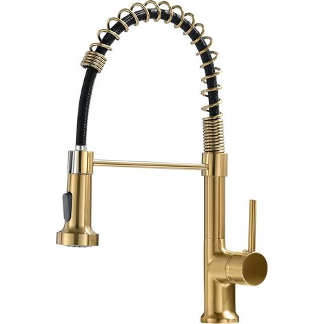 Robinet de Cuisine Nickel Brossé, Mitigeur Évier à Bec Extraible avec Douchette 2 Jets et Rotation 360°, Robinet Moderne à Levier Unique pour Évier Cuisine