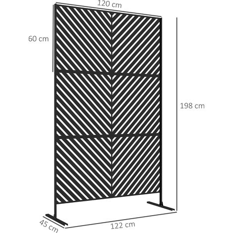 Paravent de jardin 122 x 198 cm, séparation de pièce à motif triangulaire en acier, cloison et support pour balcon et terrasse, noir. (1/5)