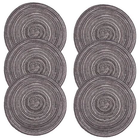 (Gris)Lot de 6 Sets de Table Ronds Tressés Résistants à la Chaleur Diamètre de 36cm Polypropylène et Coton Gris (1/3)