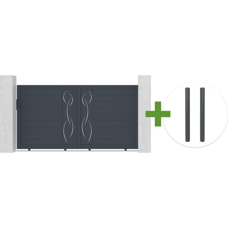 Portail coulissant 3m LIFE H.160cm aluminium gris + 2 poteaux ELDA aluminium gris 15x15cm (1/5)