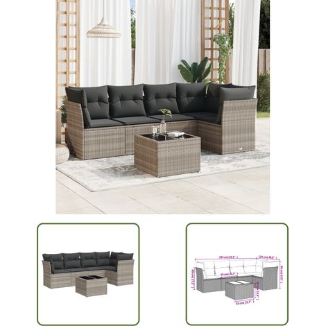 vidaXL Salon de jardin 6 pcs avec coussins gris clair résine tressée (1/3)
