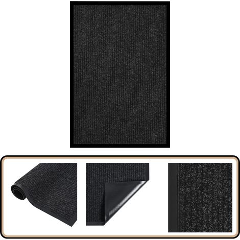 Paillasson rayé Anthracite 80x120 cm - Tapis D'entrée - Paillasson Intérieur - Paillasson Extérieur - Antidérapant - Noir (1/5)