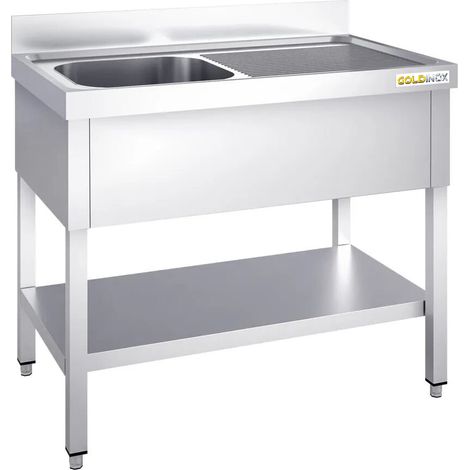 Plonge inox 1000x600mm avec 1 bac à gauche et égouttoir à droite PREMIUM - GOLDINOX (1/4)