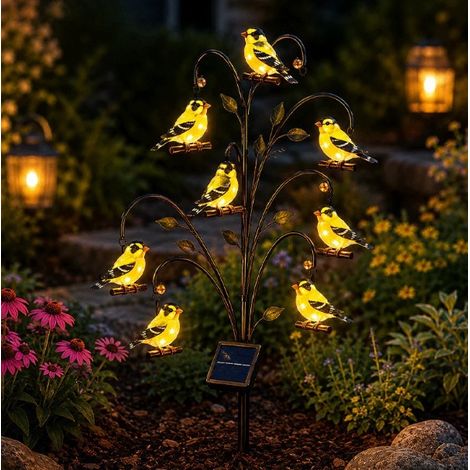 Lampe de jardin créative - Lampe solaire en forme d'oiseau - Chardonneret