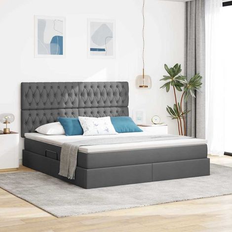 vidaXL Aufbewahrungsbett mit Matratze Dunkelgrau 160 x 200 cm Stoff (1/5)