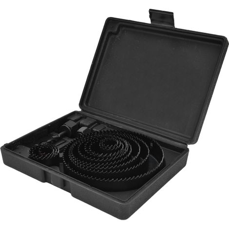 Kit de 16 scies cloches circulaires en carbure noir pour perçage de panneaux PVC et bois (19-127 mm).