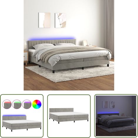 The Living Store Boxspringbett mit Matratze & LED Hellgrau 200x200 cm Samt - Boxspringbett - Doppelbett - Samtbett - Luxusbett - Bettrahmen (1/5)