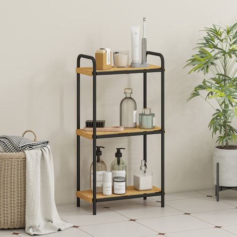Estantería de Baño de Bambú con 3 Baldas Abiertas Diseño de Lamas y Estructura de Acero 41,5x21,5x77,5 cm Natural (1/5)