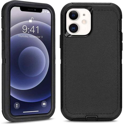Coque Defender pour iPhone 12 Mini – Protection renforcée 3 en 1 contre les chocs, antidérapante et les chutes (Noir, 13,7 cm) (1/5)