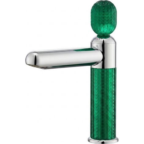 Robinet de lavabo mitigeur salle de bain forme cristal en acier inoxydable avec flexible Vert (1/5)