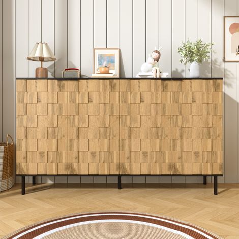 Buffet, en bois et panneau, avec portes, pour salon, meuble de rangement à l’aspect bois, meuble à deux portes, panneau en clapés