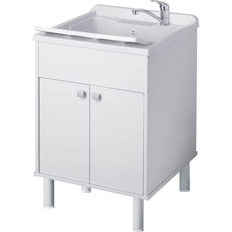 Negrari Lavatoio Lavapanni in resina, Resistente agli acidi di uso comune, Resistente all'umidità, Kit di scarico incluso, Interno e Esterno, L60 x P50 x H85 cm, Bianco