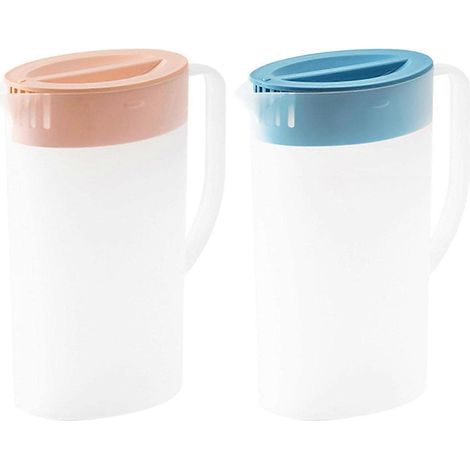 Lot de 2 pichets à eau en plastique avec couvercle et poignée, pichets à jus pour réfrigérateur, pichets pour boissons chaudes/froides et limonades (1/5)